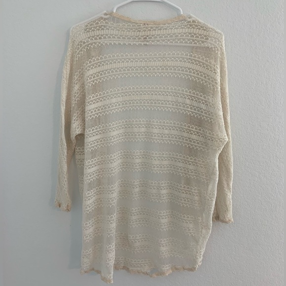 Vintage Off-White Lace Open Cardigan Three Quarter Sleeve Cream Lacey Top - Picture 4 of 6